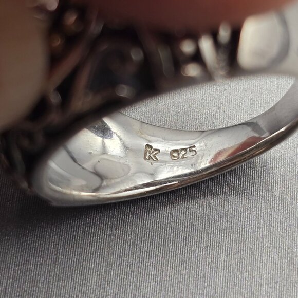 Sterling Silver & Citrine Dome Ring Size 6.5 Ornate Scrollwork Signed K 9.91g - Picture 7 of 13